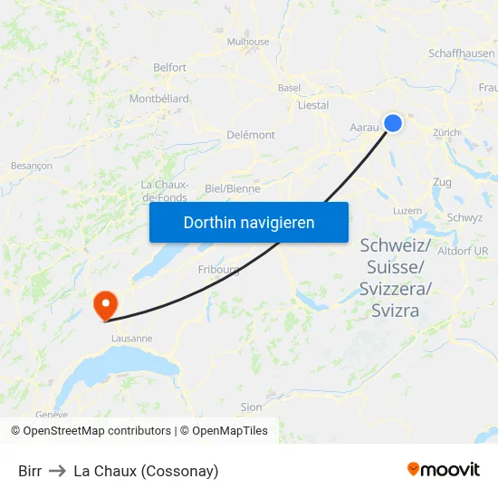 Birr to La Chaux (Cossonay) map