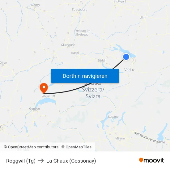 Roggwil (Tg) to La Chaux (Cossonay) map