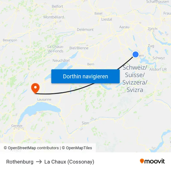 Rothenburg to La Chaux (Cossonay) map