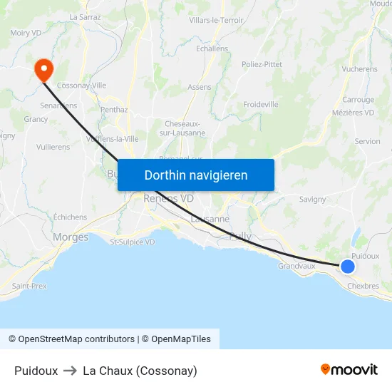 Puidoux to La Chaux (Cossonay) map