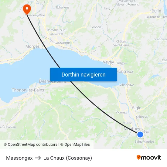 Massongex to La Chaux (Cossonay) map