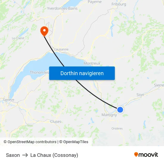 Saxon to La Chaux (Cossonay) map