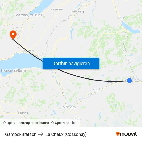 Gampel-Bratsch to La Chaux (Cossonay) map