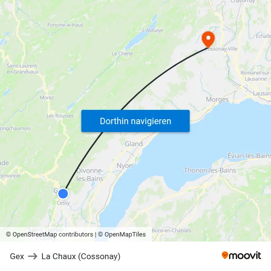 Gex to La Chaux (Cossonay) map