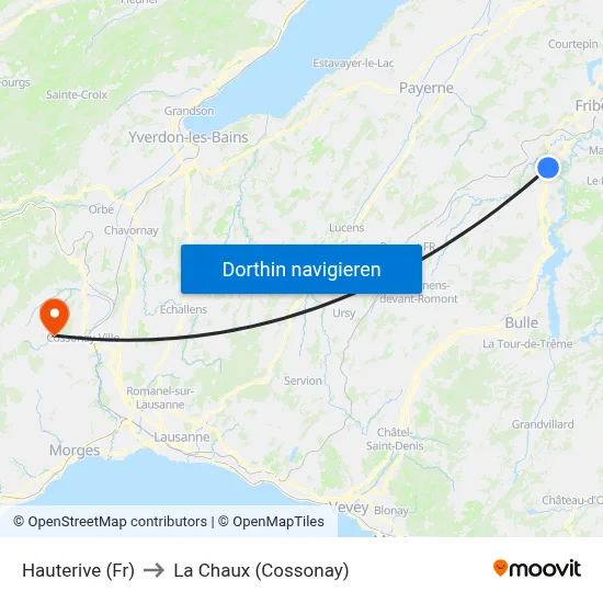Hauterive (Fr) to La Chaux (Cossonay) map