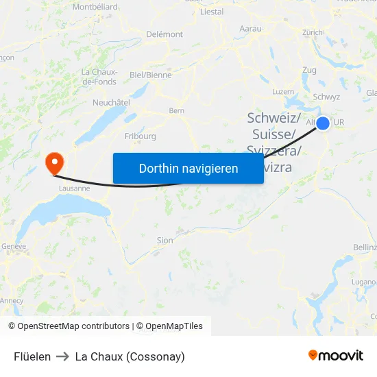 Flüelen to La Chaux (Cossonay) map
