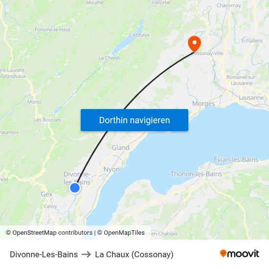 Divonne-Les-Bains to La Chaux (Cossonay) map