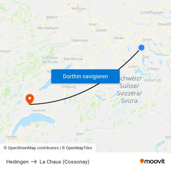 Hedingen to La Chaux (Cossonay) map