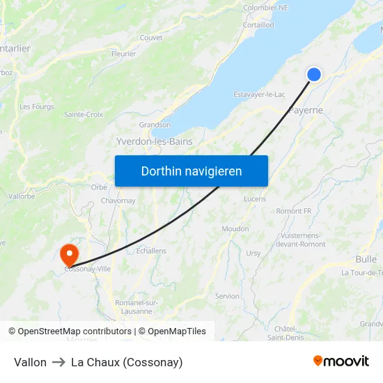 Vallon to La Chaux (Cossonay) map