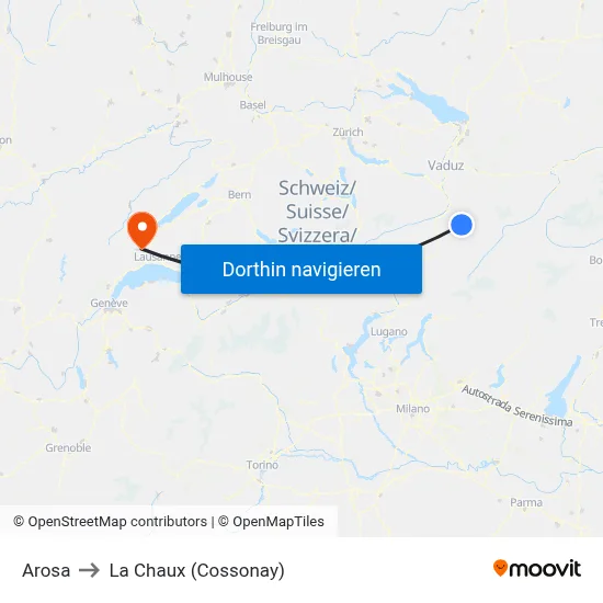 Arosa to La Chaux (Cossonay) map