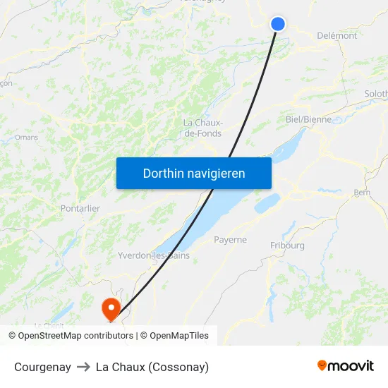 Courgenay to La Chaux (Cossonay) map