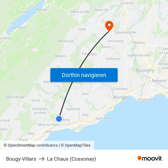 Bougy-Villars to La Chaux (Cossonay) map