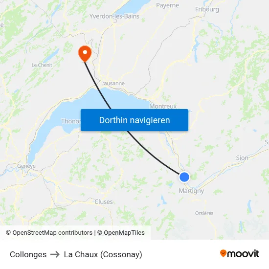 Collonges to La Chaux (Cossonay) map