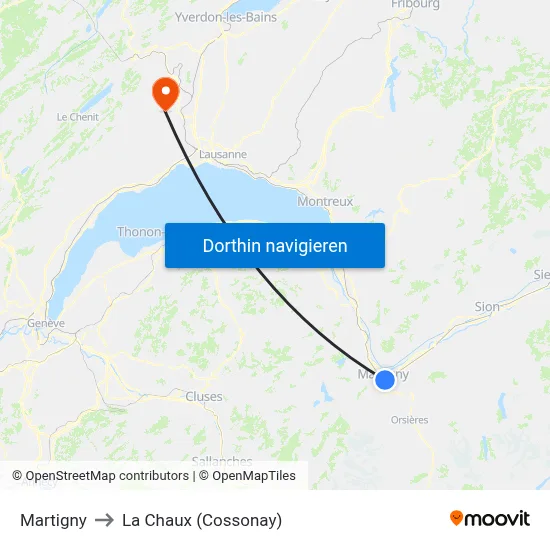 Martigny to La Chaux (Cossonay) map