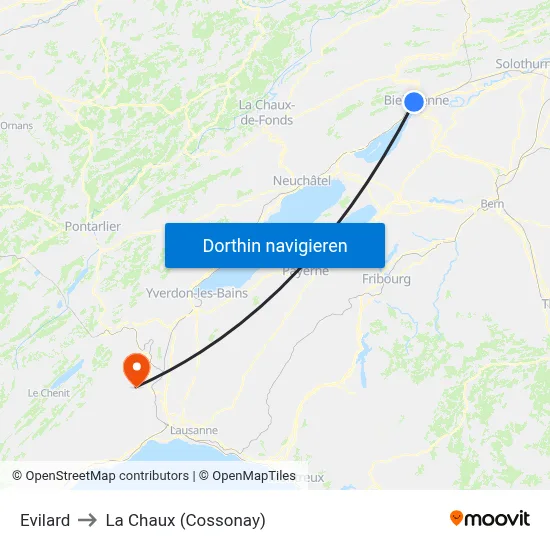 Evilard to La Chaux (Cossonay) map