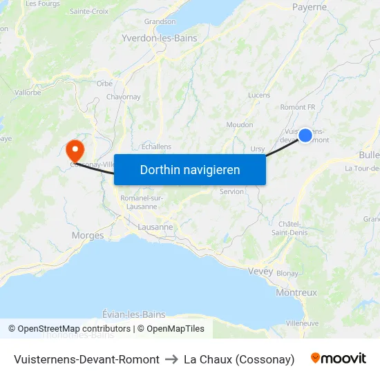 Vuisternens-Devant-Romont to La Chaux (Cossonay) map