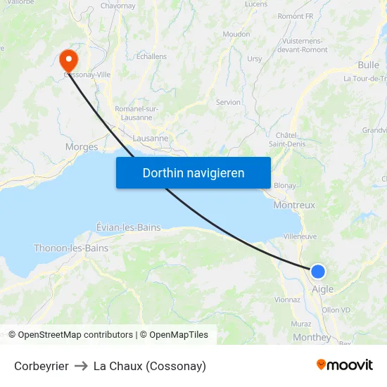 Corbeyrier to La Chaux (Cossonay) map