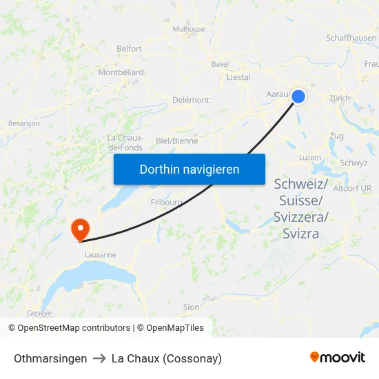 Othmarsingen to La Chaux (Cossonay) map