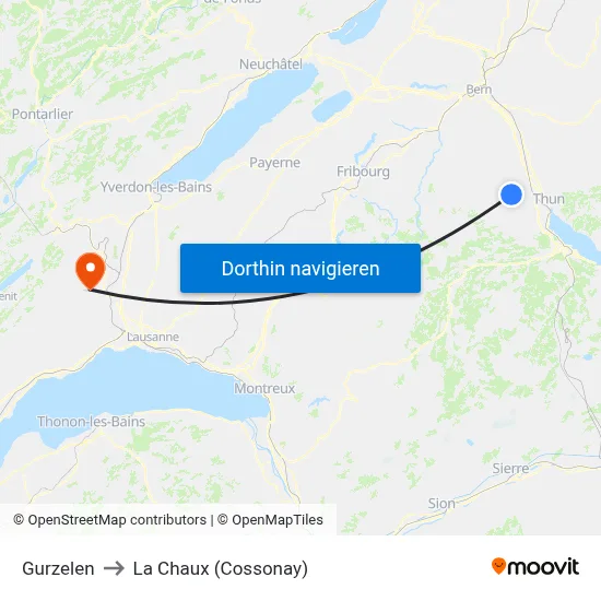 Gurzelen to La Chaux (Cossonay) map