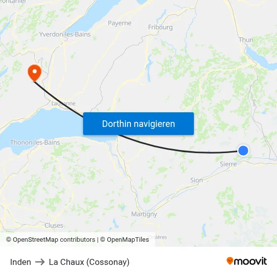 Inden to La Chaux (Cossonay) map