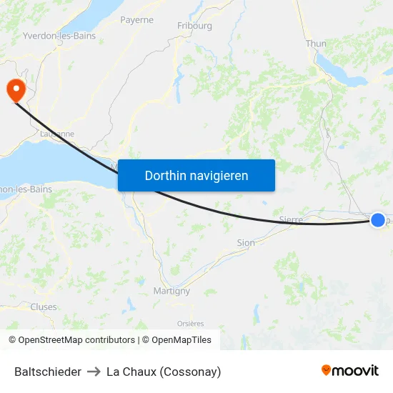 Baltschieder to La Chaux (Cossonay) map