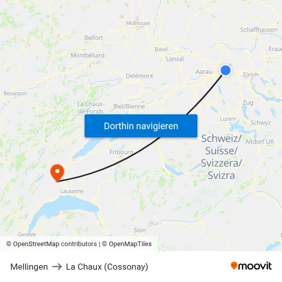 Mellingen to La Chaux (Cossonay) map