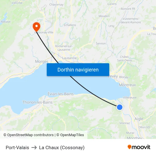 Port-Valais to La Chaux (Cossonay) map