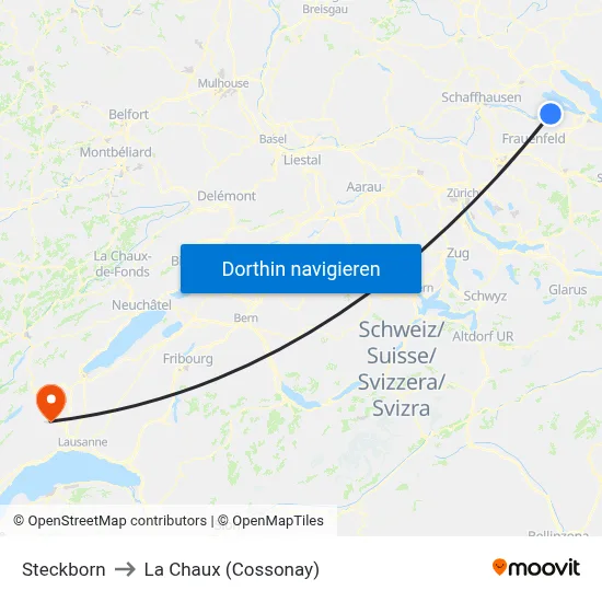Steckborn to La Chaux (Cossonay) map