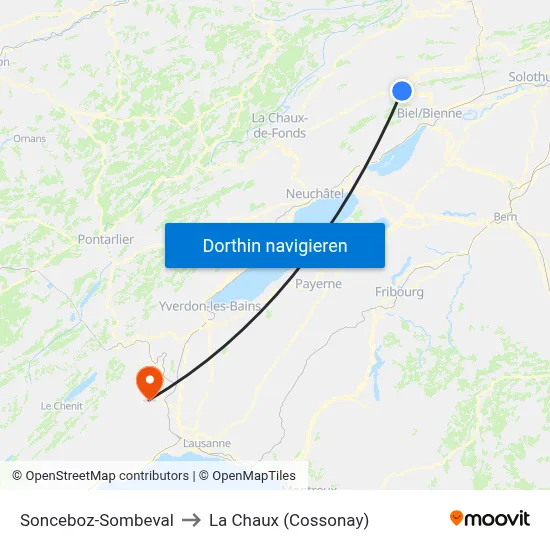 Sonceboz-Sombeval to La Chaux (Cossonay) map