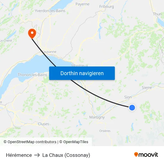 Hérémence to La Chaux (Cossonay) map
