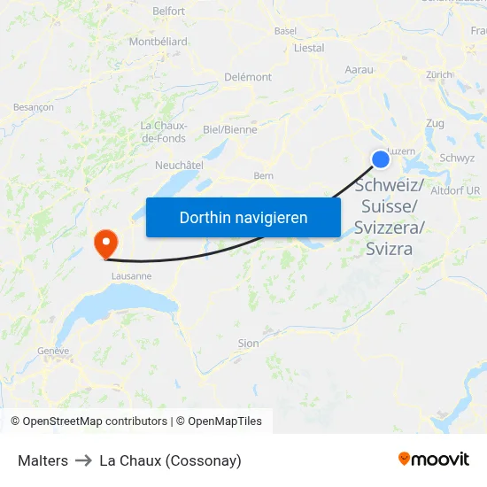 Malters to La Chaux (Cossonay) map