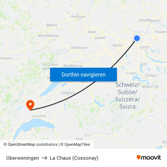 Oberweningen to La Chaux (Cossonay) map