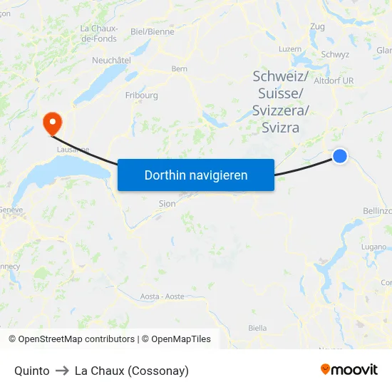 Quinto to La Chaux (Cossonay) map