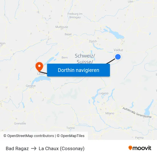 Bad Ragaz to La Chaux (Cossonay) map
