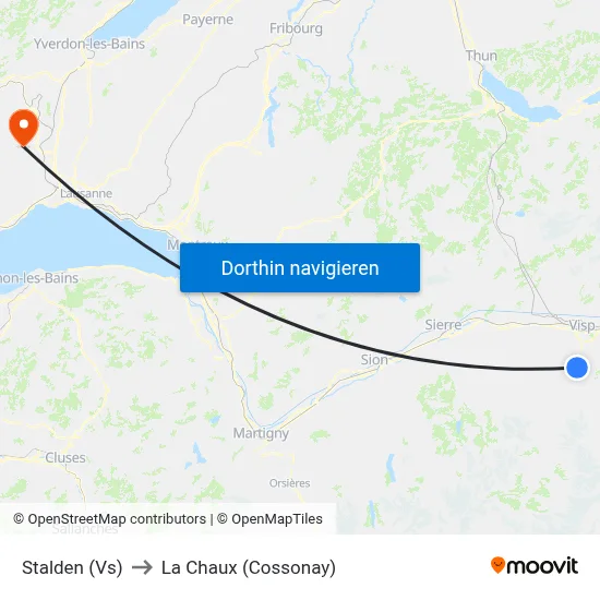 Stalden (Vs) to La Chaux (Cossonay) map