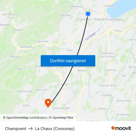 Champvent to La Chaux (Cossonay) map