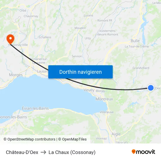 Château-D'Oex to La Chaux (Cossonay) map