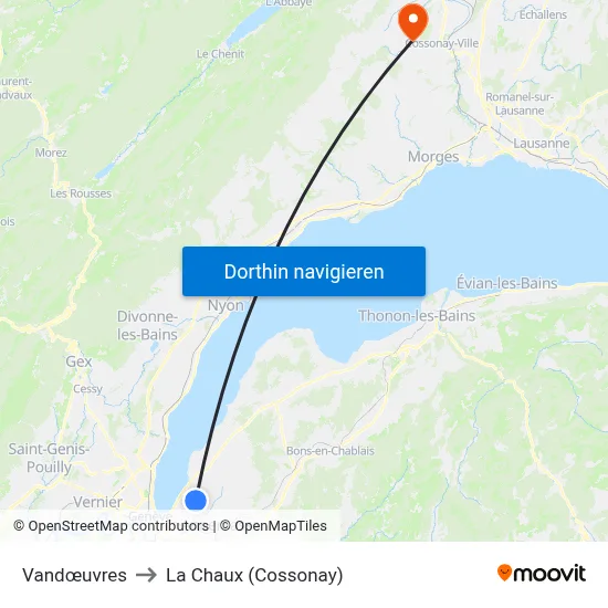 Vandœuvres to La Chaux (Cossonay) map