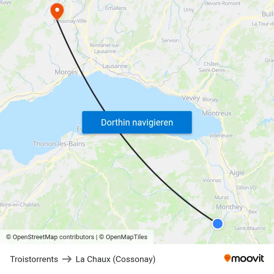Troistorrents to La Chaux (Cossonay) map