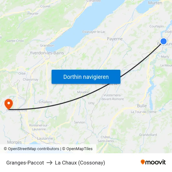 Granges-Paccot to La Chaux (Cossonay) map