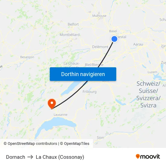 Dornach to La Chaux (Cossonay) map