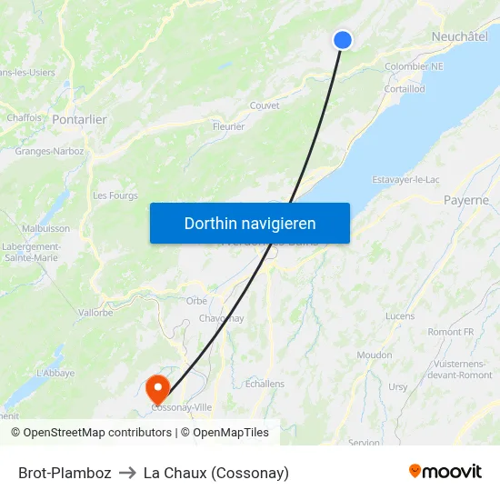 Brot-Plamboz to La Chaux (Cossonay) map
