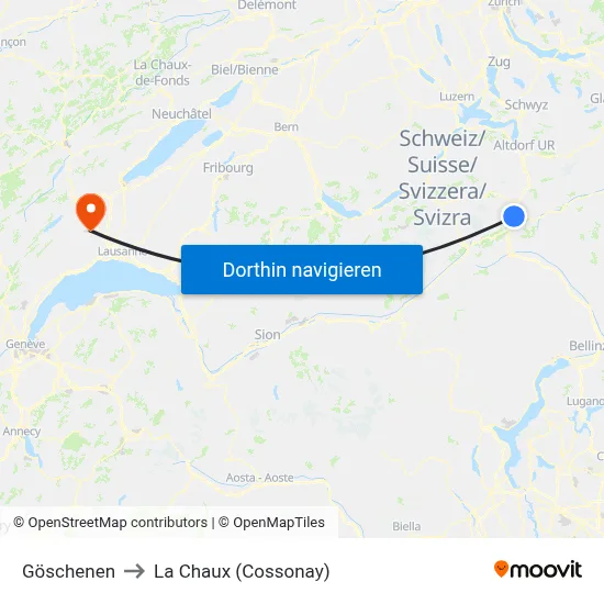 Göschenen to La Chaux (Cossonay) map