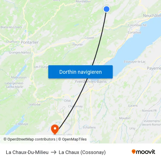La Chaux-Du-Milieu to La Chaux (Cossonay) map