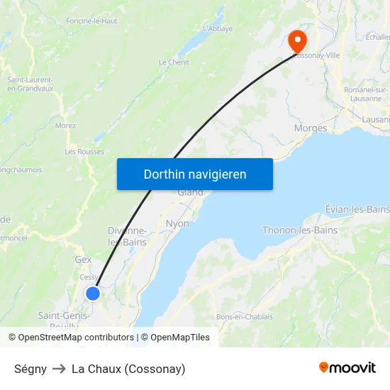 Ségny to La Chaux (Cossonay) map