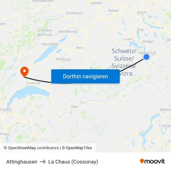Attinghausen to La Chaux (Cossonay) map