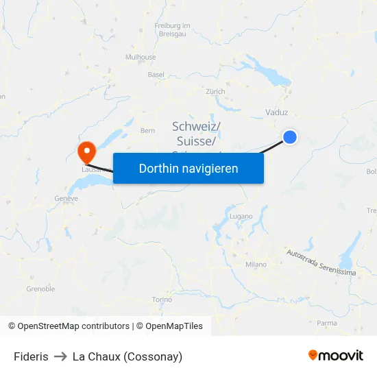 Fideris to La Chaux (Cossonay) map