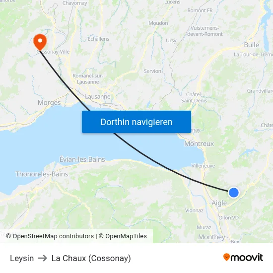 Leysin to La Chaux (Cossonay) map