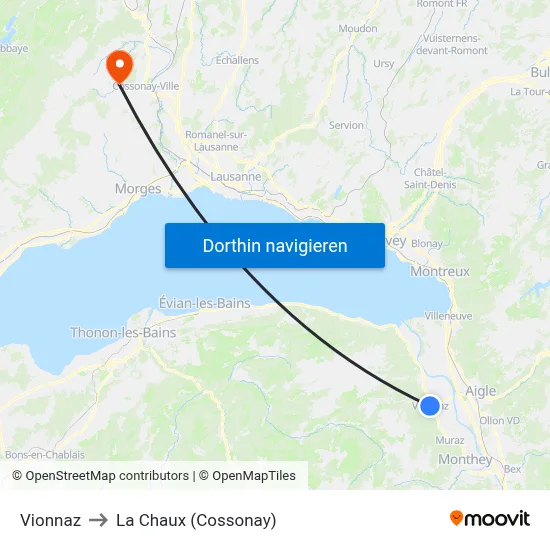 Vionnaz to La Chaux (Cossonay) map
