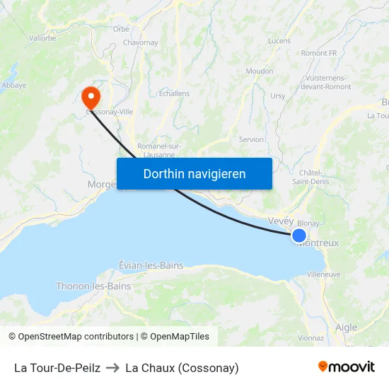 La Tour-De-Peilz to La Chaux (Cossonay) map